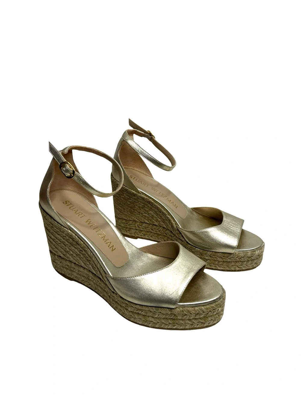 Stuart Weitzman | Nudist Curve Espadrille Wedge Sandal in Gold 9.5 - Picture 4 of 11